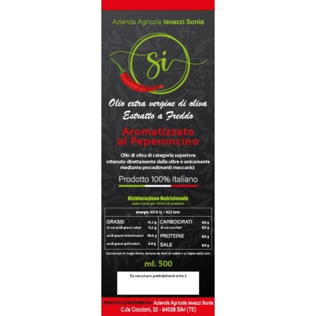 Olio extra vergine di oliva estratto a freddo (Aromatizzato al Peperoncino) 500ml